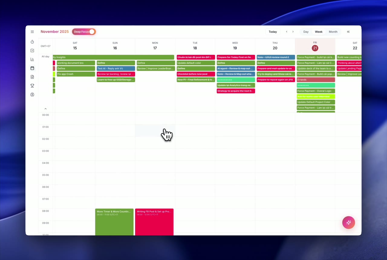 10000hours calendar planning demo poster with connected work context