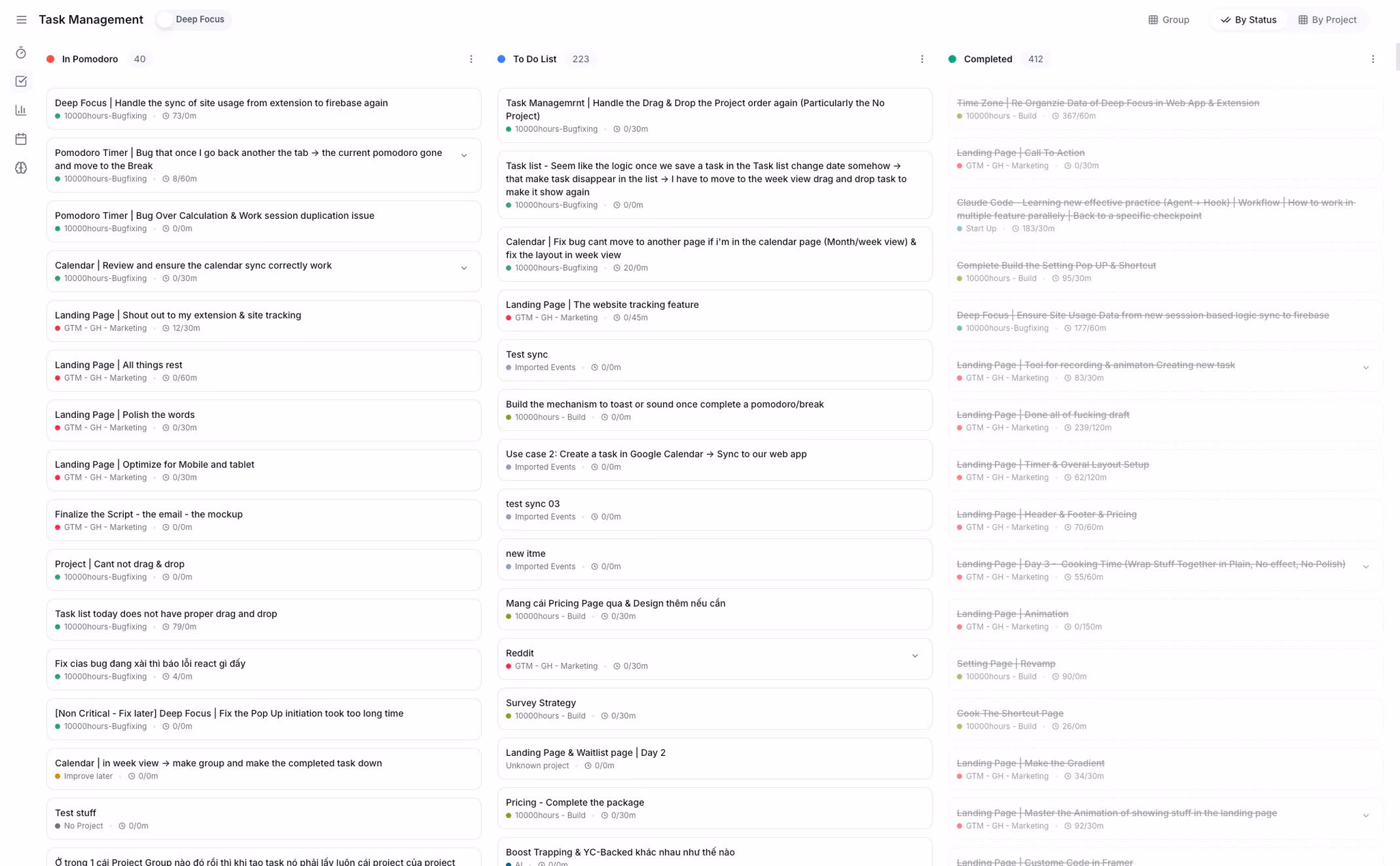10000hours task and project workspace connected to planning context